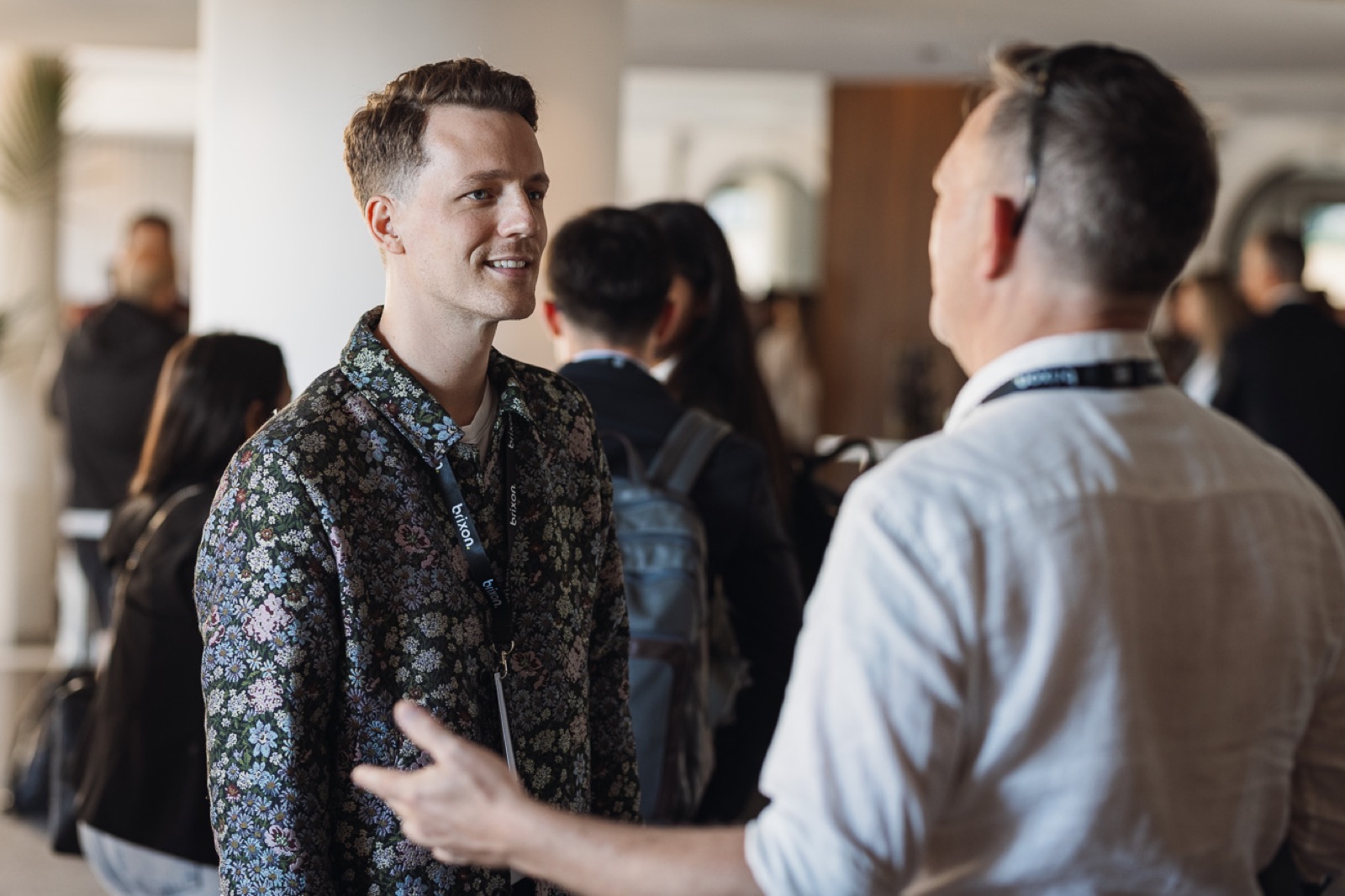 Christoph Sauerborn talking with attendees after the keynote.